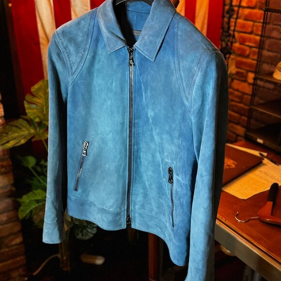 $2498 JOHN VARVATOS Blue Steel ROCKAWAY Suede Jacket sz 48 - Picture 2 of 16